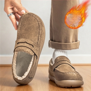 Férfi slip-on téli bakancs meleg béléssel, felső része szintetikus bőrből, gumírozott csúszásmentes talppal