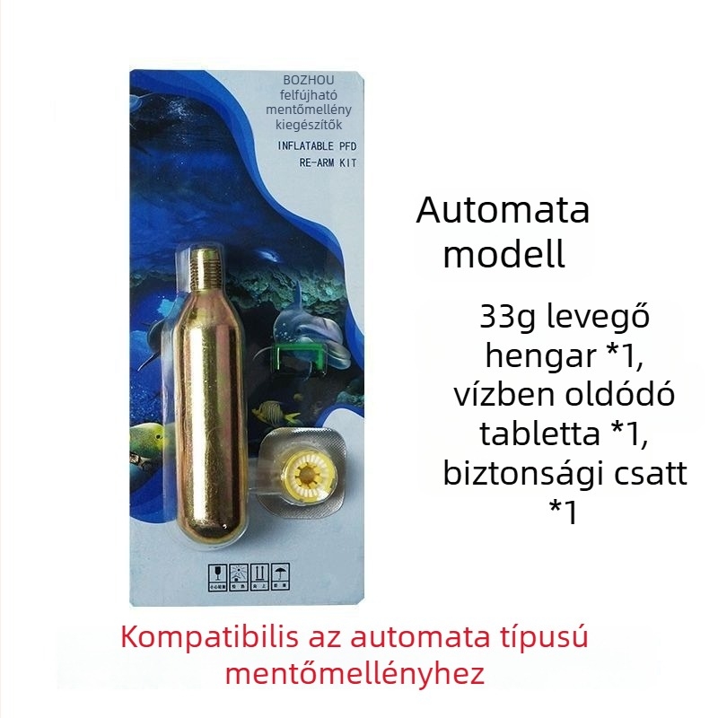 CO2- patron a felfújhető életmentő mellényhez, 33 g / 24 g, vízérzékeny tabletta, mellényhez tartozó eszköz