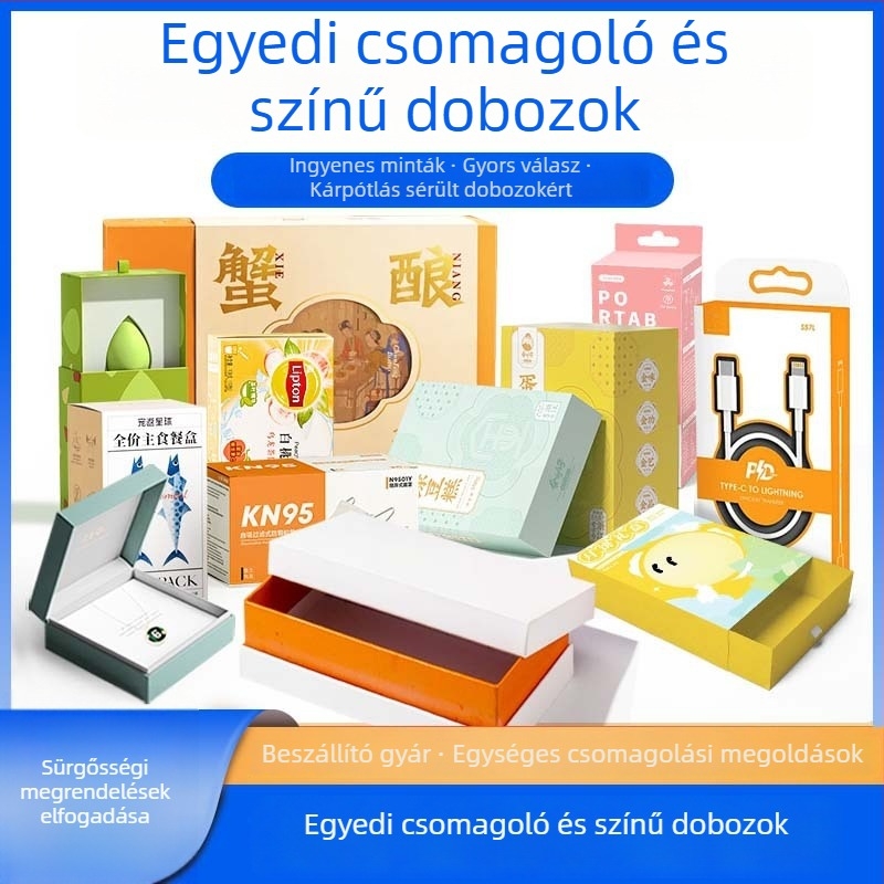 Újévi ajándék doboz kartonból, testreszabható; 230 GSM papír; nyomtatási eljárások: offset, szitanyomás, reliefnyomás, UV nyomtatás, arany/ezüst bélyegzés; logónyomtatás elérhető; belső és külső méretek testreszabhatók