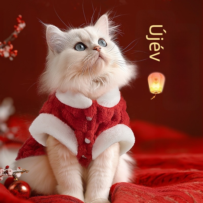 Ragdoll macska mellény fleece-béléssel, őszi–téli szezonra, Tang stílusú ünnepi öltözet