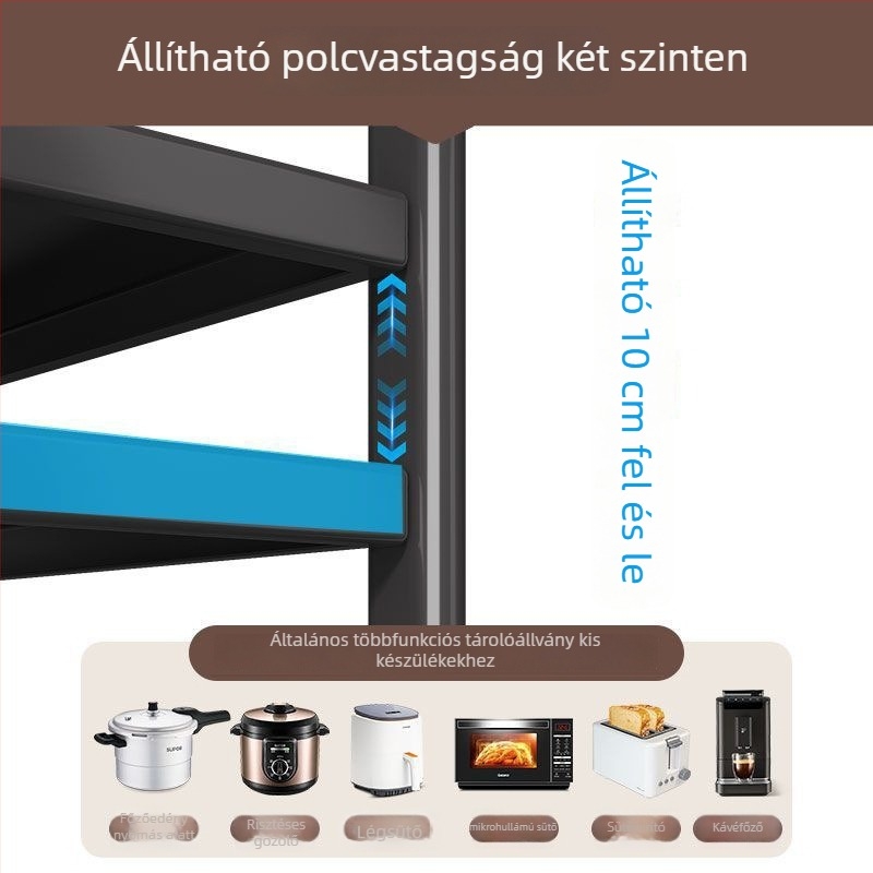 Asztali mikrosütő és rizsfőző tárolóállvány, többszintes, kihúzható, szénacélból, modern letisztult stílus