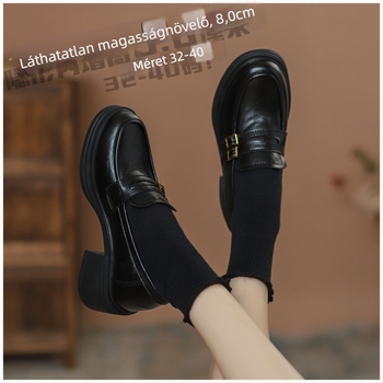 8,0 cm-es magasságot növelő bőr loaferek, kerek orrú, vastag sarok, csattal záródó slip‑on