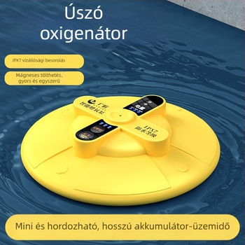 Akvarisztikus oxigénpumpa úszó kivitelben, vízálló, rendkívül csendes DC tápegység, tömeg 255 g, zaj 32 dB