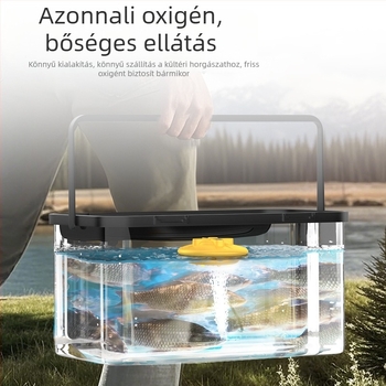Akvarisztikus oxigénpumpa úszó kivitelben, vízálló, rendkívül csendes DC tápegység, tömeg 255 g, zaj 32 dB