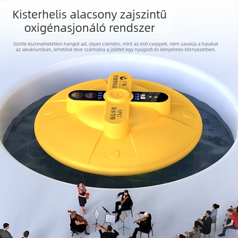 Akvarisztikus oxigénpumpa úszó kivitelben, vízálló, rendkívül csendes DC tápegység, tömeg 255 g, zaj 32 dB