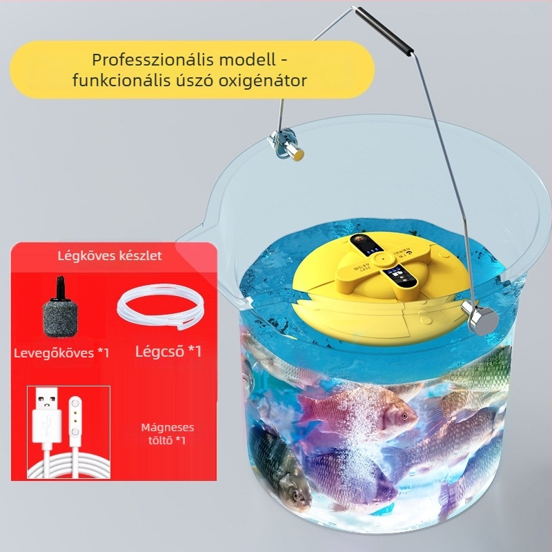 Akvarisztikus oxigénpumpa úszó kivitelben, vízálló, rendkívül csendes DC tápegység, tömeg 255 g, zaj 32 dB