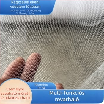 Polietilénből készített 60-mesh rovarvédő háló üvegházakhoz, kertészkedéshez, virágokhoz és gyümölcsfákhoz, akvakultúrához; huzal átmérője 0,1 mm; élettartam 3–5 év.