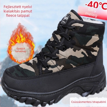 Uniszex téli havas bakancs, vászon felsőrész, műszőrös bélés, gumi talp