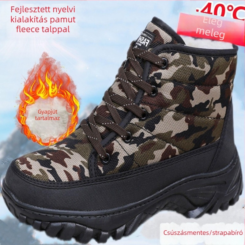 Uniszex téli havas bakancs, vászon felsőrész, műszőrös bélés, gumi talp
