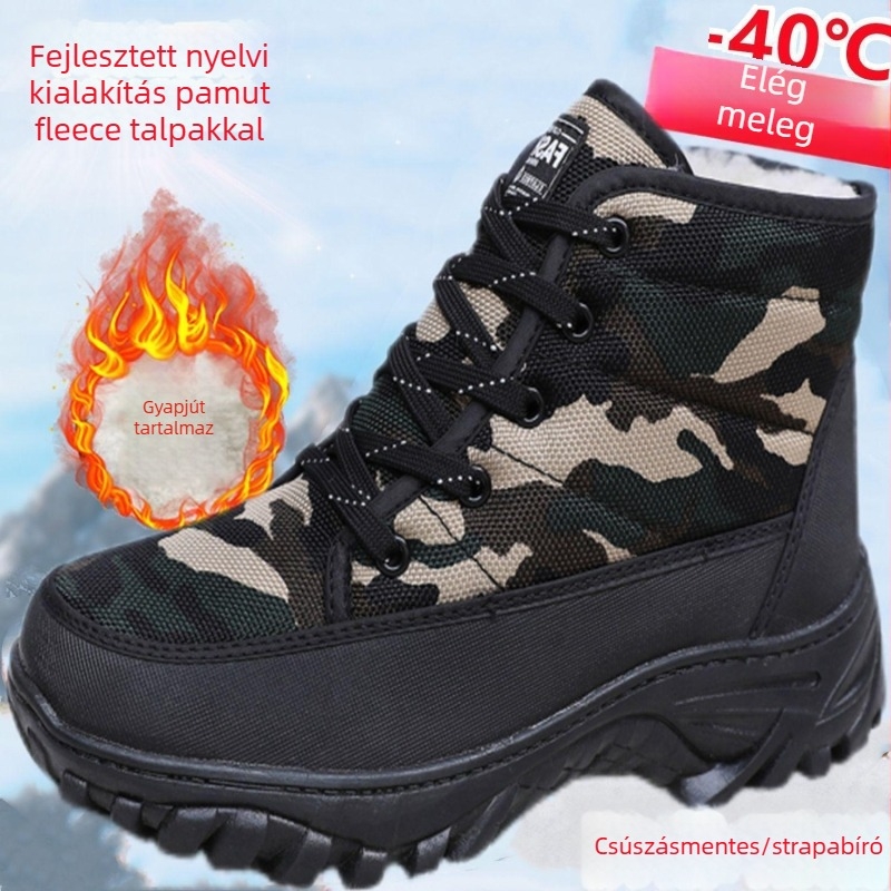 Uniszex téli havas bakancs, vászon felsőrész, műszőrös bélés, gumi talp