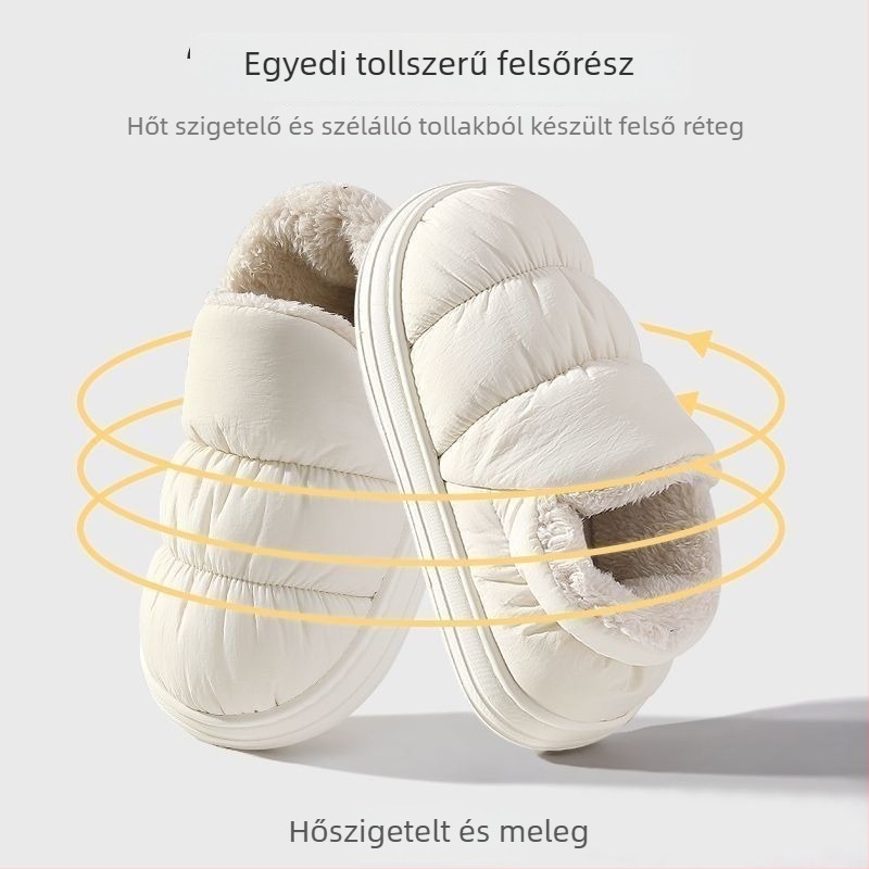 Uniszex téli papucs pamutszövésű felső résszel, fleece bélés, vastag EVA talppal – beltéri és kültéri viselet, tél 2025