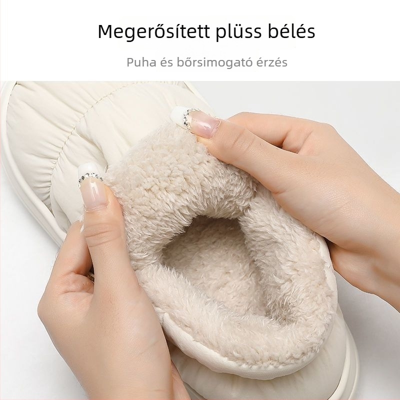 Uniszex téli papucs pamutszövésű felső résszel, fleece bélés, vastag EVA talppal – beltéri és kültéri viselet, tél 2025