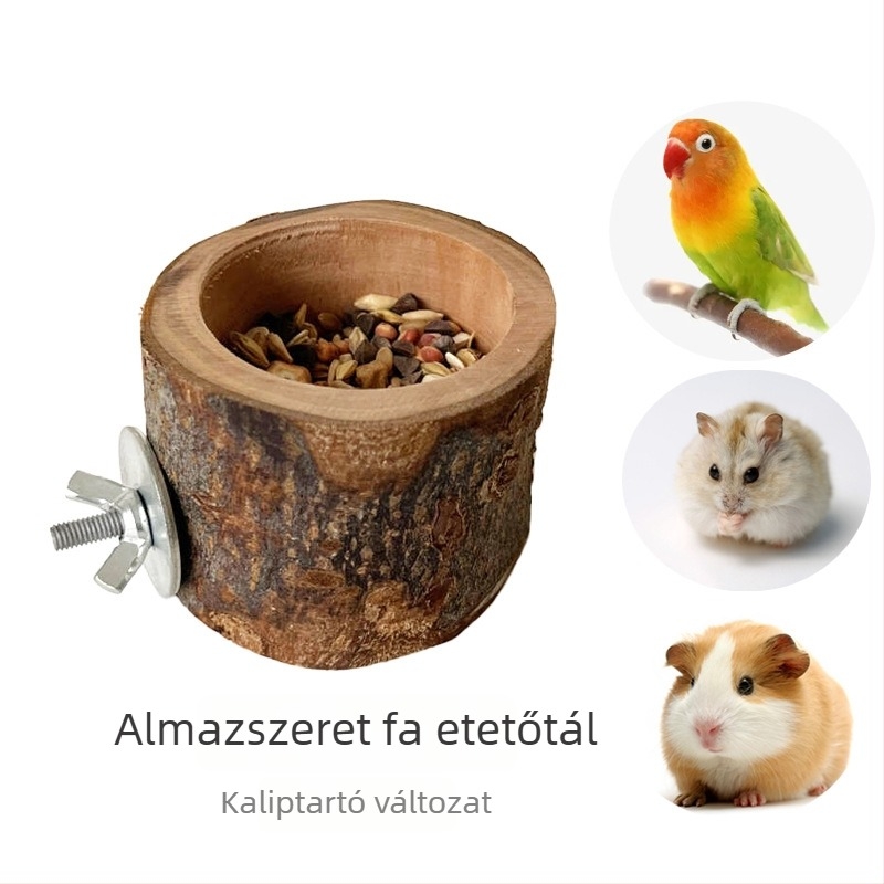 Kisállat etető készlet, fa etetőtál, fa játék és etetődoboz