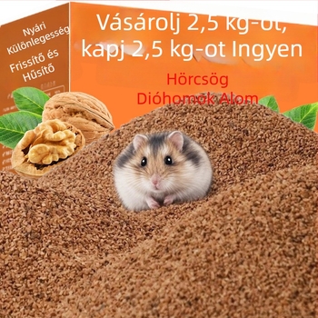 Mosható dióhéj-homok-alom hörcsögöknek, aranyhörcsög számára; vizelet-abszorpciós szemcsék a terrárium dekorálásához és hűtéséhez