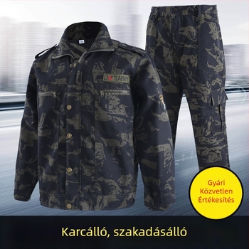 Kopásálló, camufláztás mintázatú munkaruha férfiaknak: kabát és nadrág készlet megmunkáláshoz, gyárakban és autójavításhoz