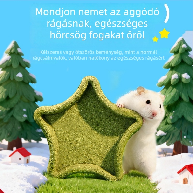 Belgi fogzási tál hörcsögöknek és aranyhörcsögöknek ehető fűvel, tápláló fő étellel és rágó játékkal
