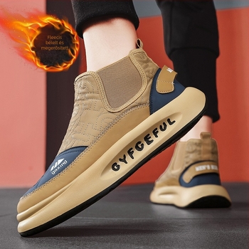 Férfi téli slip-on cipő, vízálló, meleg, anti-slip gumitalpú, PU felső, vastag talp, casual viselet