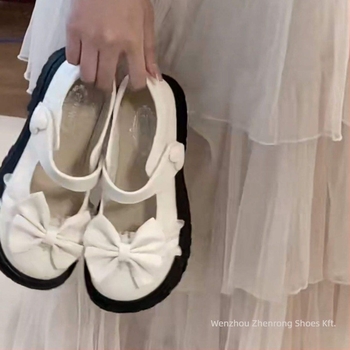 Női Mary Jane cipő japán stílusban, alacsony kitten heel, Velcro zárás, felső rész műszálas plüss, talp természetes gumi
