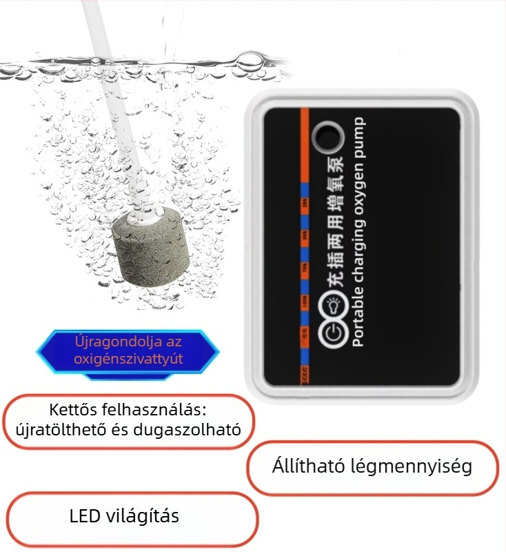 USB hordozható oxigénszivattyú akváriumhoz, tölthető Li-ion akkumulátorral, LED oxigénkészülék horgászathoz és szabadtéri használatra