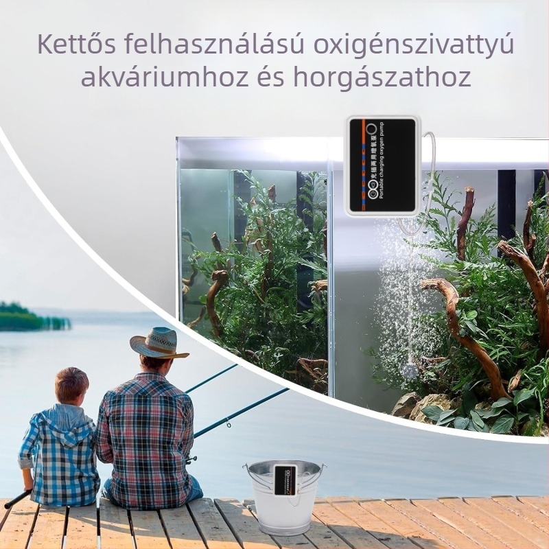 USB hordozható oxigénszivattyú akváriumhoz, tölthető Li-ion akkumulátorral, LED oxigénkészülék horgászathoz és szabadtéri használatra