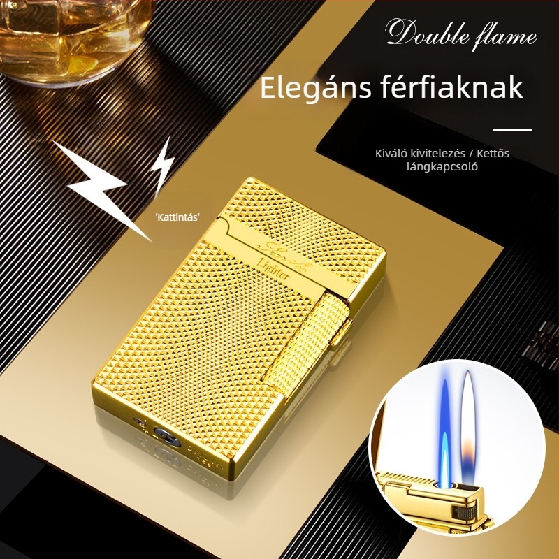 AW758 Langsheng fém öngyújtó kettős lánggal, szélálló, logó testreszabás elérhető