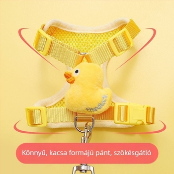 Állítható macska hám és póráz kis sárga kacsa mintával kültéri sétákhoz