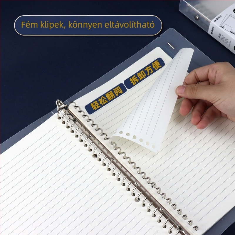 Kivehető fémlapos klipszes notesz Dowling papírral, 60 lap, újrahasználható, vonalas és négyzetrács oldalakkal