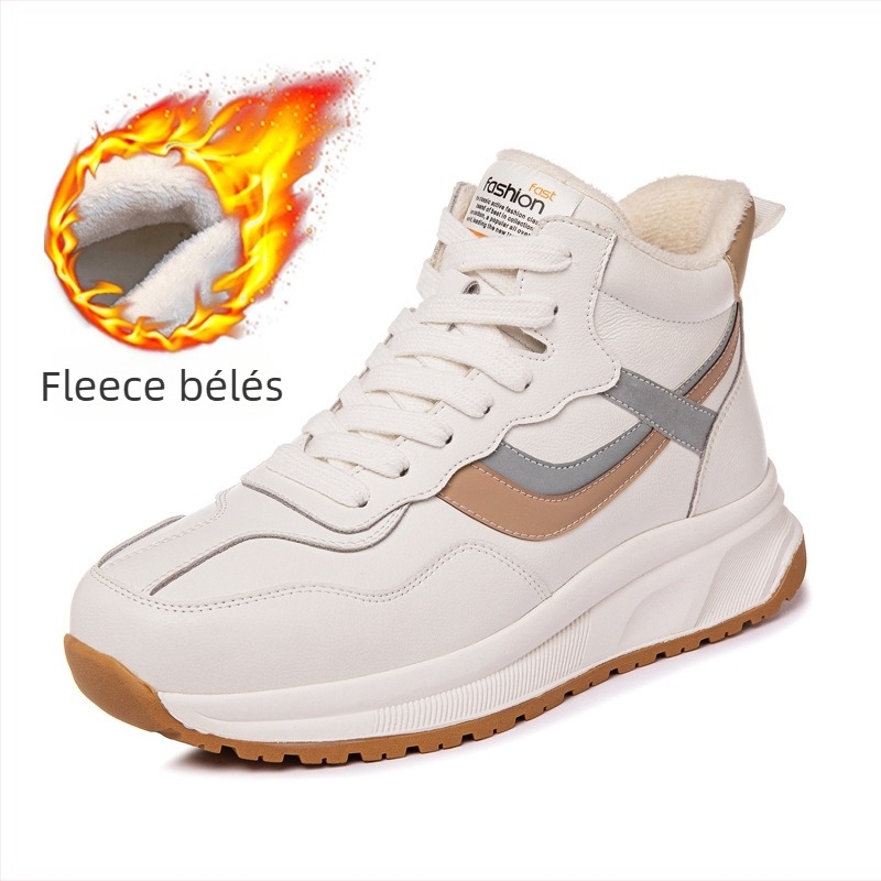 Női valódi bőrből készült sportcipő, magasított felsőrésszel, fleece belsővel, fűzős zárás, vastag talp