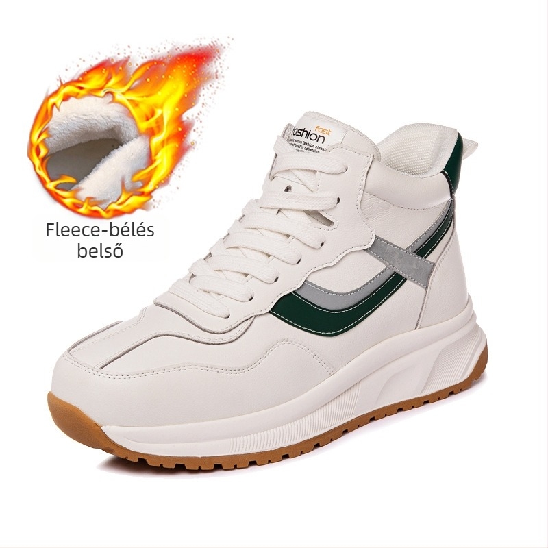 Női valódi bőrből készült sportcipő, magasított felsőrésszel, fleece belsővel, fűzős zárás, vastag talp