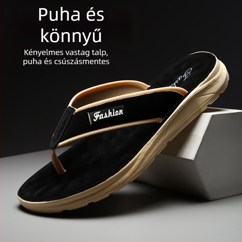 Férfi flip-flop papucs: műbőr felsőrész, gumi talp, injektált formájú talp, hétköznapi stílus, 2025 tavaszi kiadás