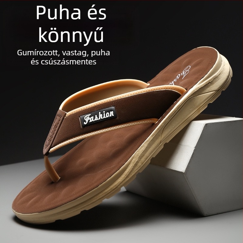Férfi flip-flop papucs: műbőr felsőrész, gumi talp, injektált formájú talp, hétköznapi stílus, 2025 tavaszi kiadás