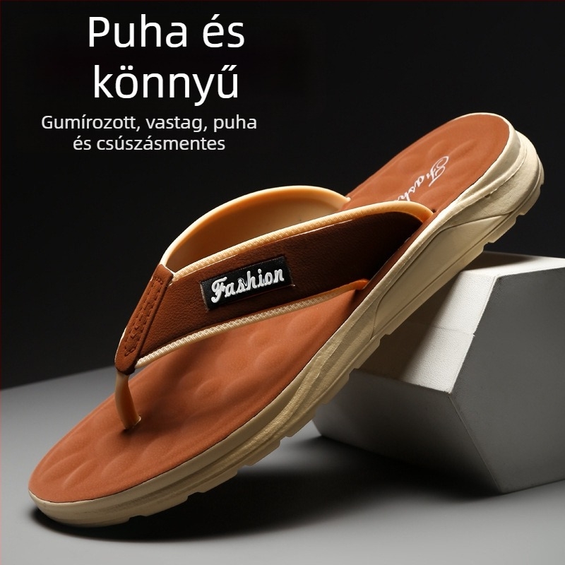 Férfi flip-flop papucs: műbőr felsőrész, gumi talp, injektált formájú talp, hétköznapi stílus, 2025 tavaszi kiadás