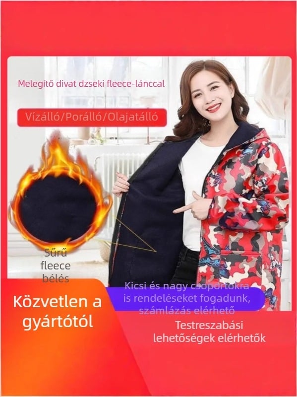 Téli kamufláz mintás munkaruha fleece-béléssel, hosszú ujjú dzseki gyárak és raktárak számára