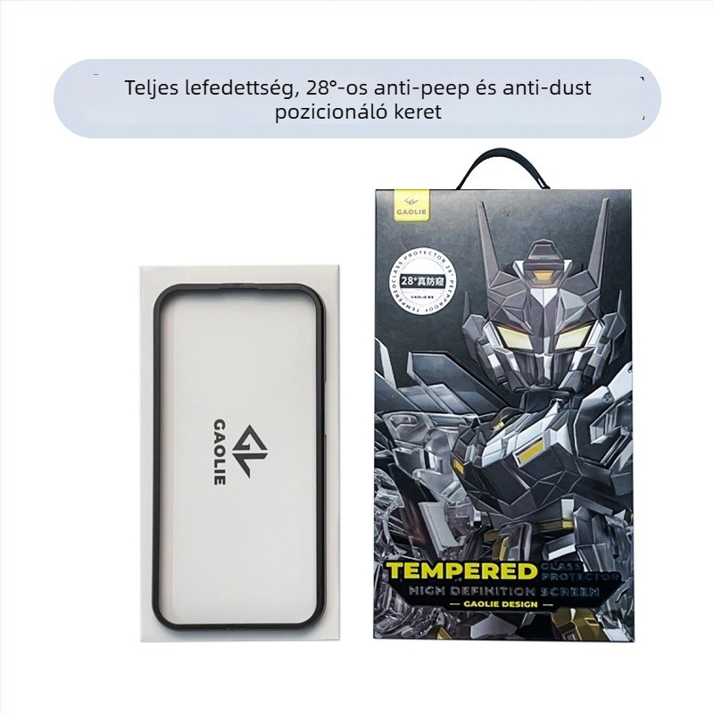 Edzett üveg kijelzővédő iPhone 14 Pro Max-hoz — teljes lefedettség, adatvédelmi funkció (anti-peep), anti-nyomok, porálló