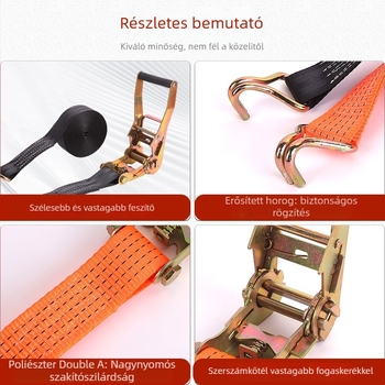 Kétfogú rögzítőhevederek teherfuvarozáshoz, poliészter feszítő mechanizmussal