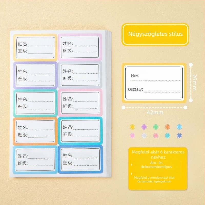 Név címkék óvoda és általános iskola számára, vízálló és szakadásálló, aranyos stílus, nyomtatott kivitel