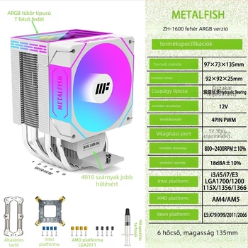 CPU hűtő Prism 1600, 6 hőcső, hidraulikus csapágy, levegőhűtés