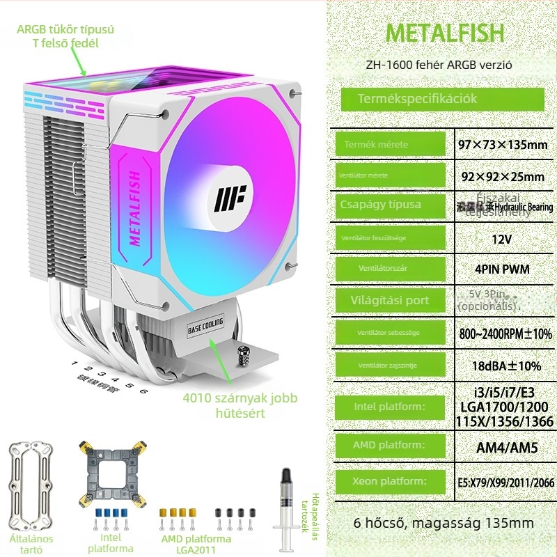 CPU hűtő Prism 1600, 6 hőcső, hidraulikus csapágy, levegőhűtés