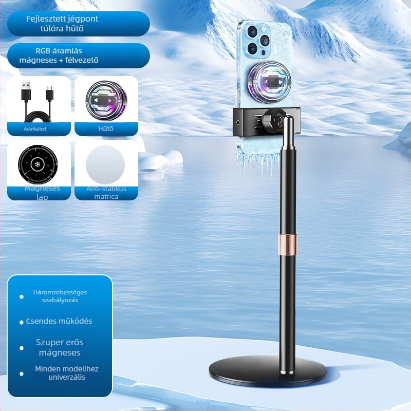 Mágneses telefonhűtő félvezető hűtéssel, asztali vagy állványos tartó, gyorshűtés