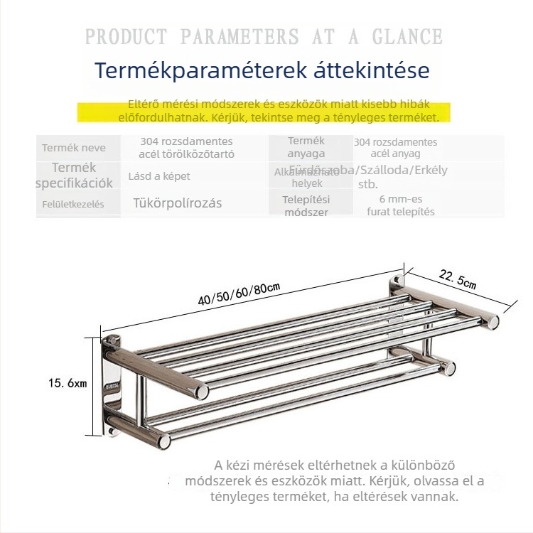 304 rozsdamentes acél fürdőszobai törölközőtartó