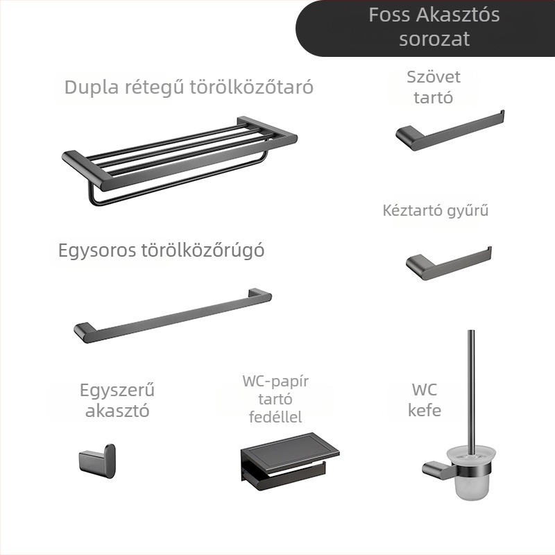 Rozsdamentes acél fürdőszobai kiegészítő készlet csiszolt felülettel — hat darabos készlet és afölött — modern minimalista stílus