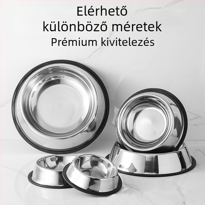 Rozsdamentes acélból készült csúszásmentes, kettős használatú etető- és itatótál nagytestű kutyáknak (Golden Retriever)