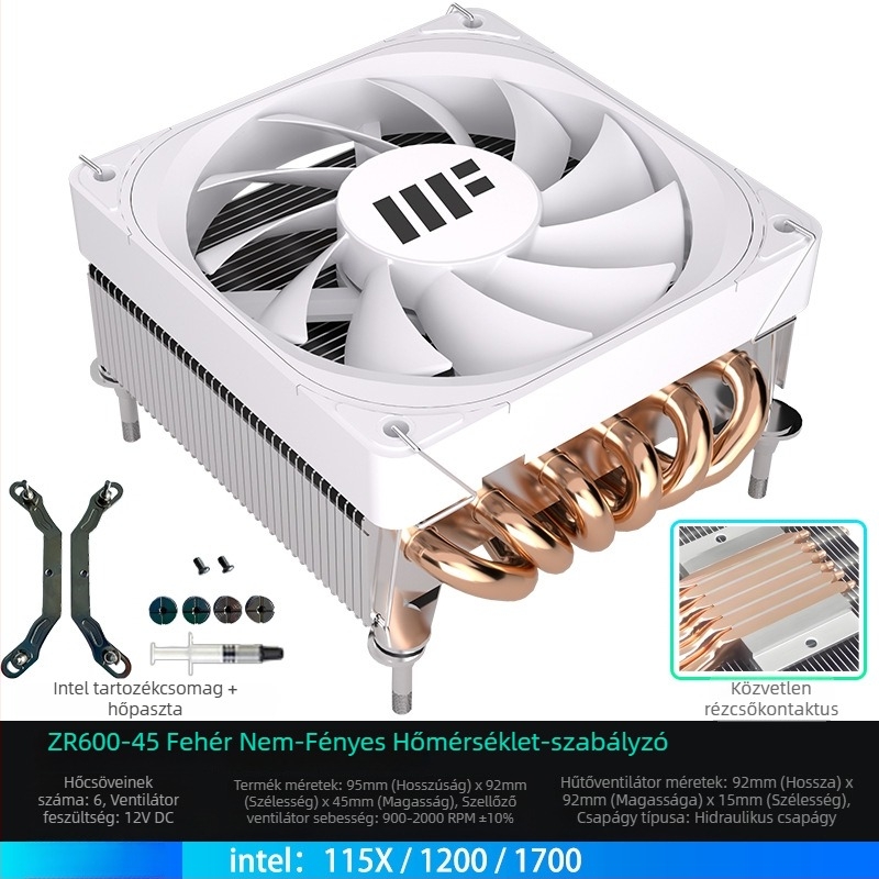 CPU hűtő Zr 600-45, 6 hőcső, hidraulikus csapágy, 900–2000 rpm, léghűtés
