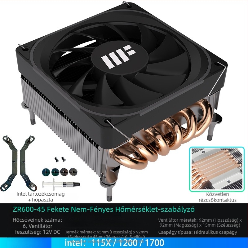 CPU hűtő Zr 600-45, 6 hőcső, hidraulikus csapágy, 900–2000 rpm, léghűtés
