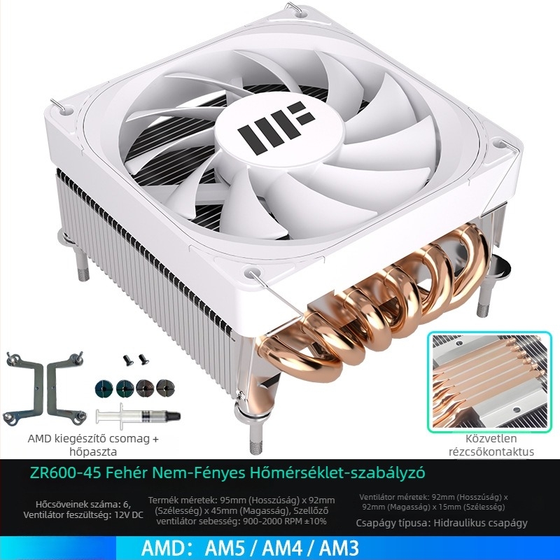 CPU hűtő Zr 600-45, 6 hőcső, hidraulikus csapágy, 900–2000 rpm, léghűtés