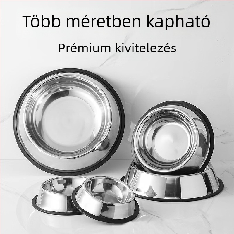 Rozsdamentes acélból készült csúszásmentes, kiömlésmentes etető- és itatótál kutyáknak és macskáknak, kettős használatú, nagytestű kutyáknak