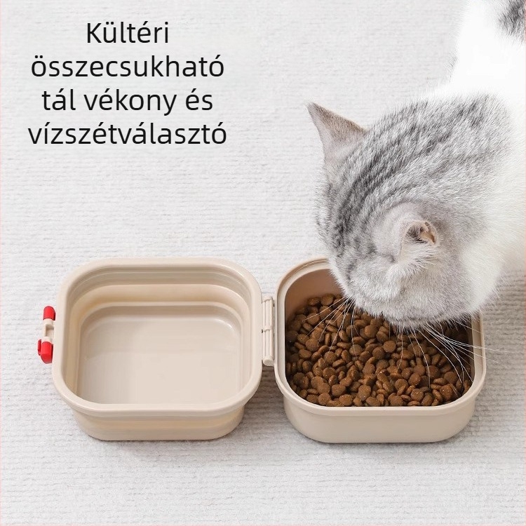Macska- és kutyafélék etető- és itatótál — összecsukható, két rétegű, hordozható, PP anyag
