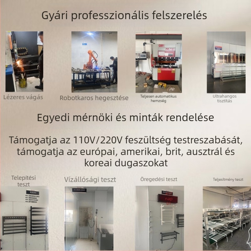 Rozsdamentes acélból készült elektromos fűtésű törölközőtartó, 180°-ban forgó, 5 szintes, 220V, teherbírás 20 kg