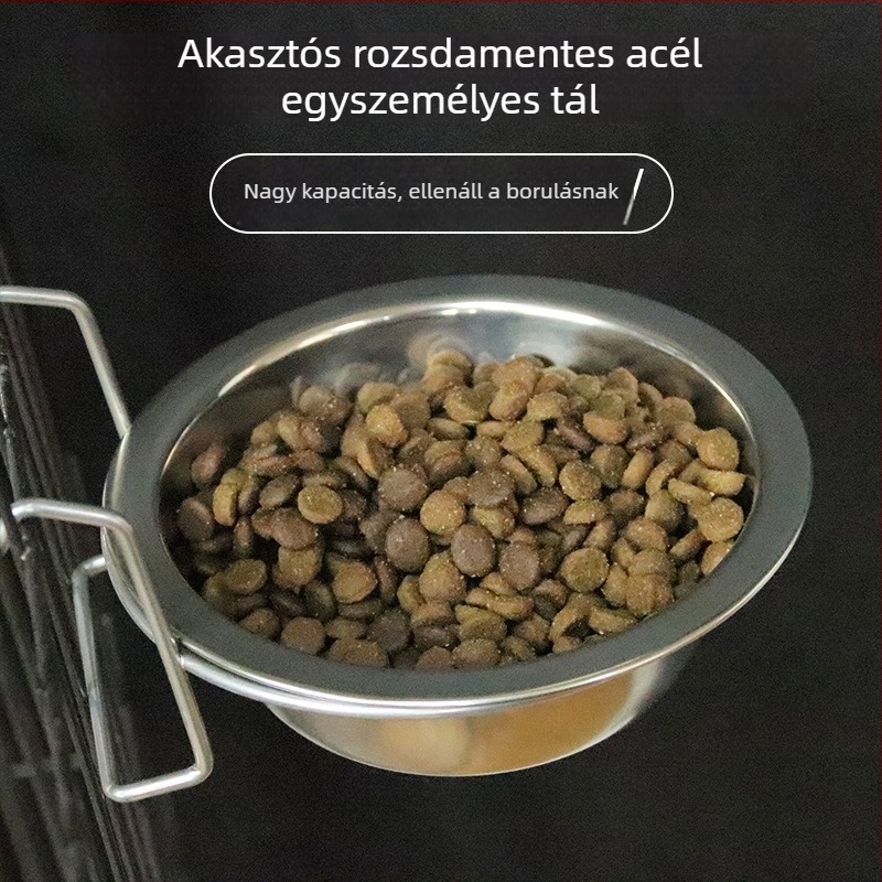 Damai, felfüggeszthető rozsdamentes acélból készült tál macskáknak és kutyáknak, nagy kapacitású, dupla használat ételre és italra, megakadályozza a kiborulást.