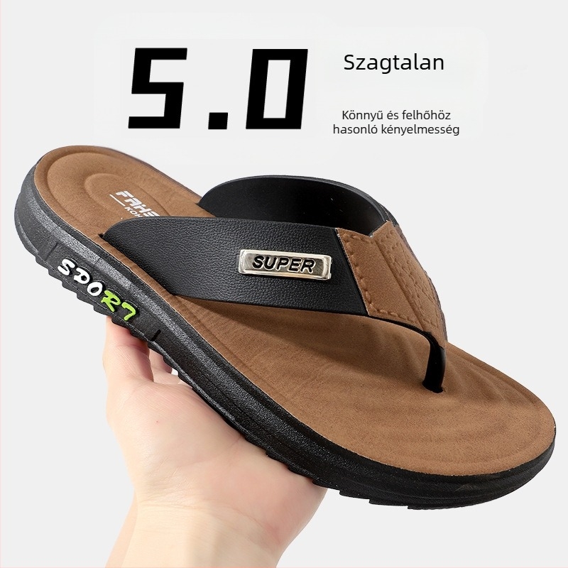 Férfi flip-flop nyárra, nyitott ujjú, velúr bőr felső, PVC talp, injektált talp